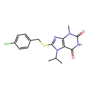 8-(4-Chloro-benzylsulfanyl)-7-isopropyl-3-methyl-3,7-dihydro-purine-2,6-dione structure