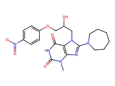 8-(Azepan-1-yl)-7-[2-hydroxy-3-(4-nitrophenoxy)propyl]-3-methylpurine-2,6-dione structure