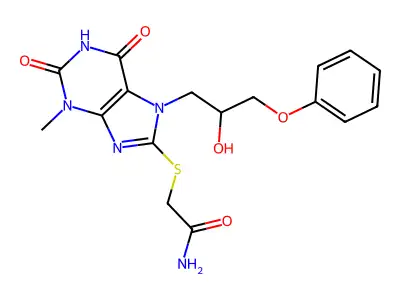 2-[7-(2-Hydroxy-3-phenoxypropyl)-3-methyl-2,6-dioxopurin-8-yl]sulfanylacetamide structure