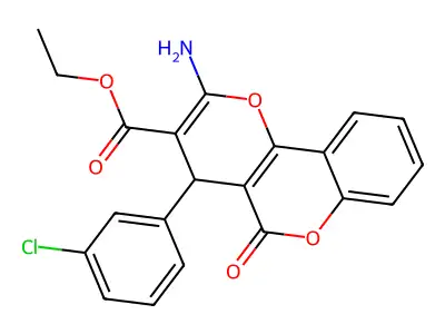 ethyl 2-amino-4-(3-chlorophenyl)-5-oxo-4H,5H-pyrano[3,2-c]chromene-3-carboxylate structure