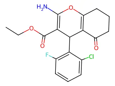 ethyl 2-amino-4-(2-chloro-6-fluorophenyl)-5-oxo-5,6,7,8-tetrahydro-4H-chromene-3-carboxylate structure