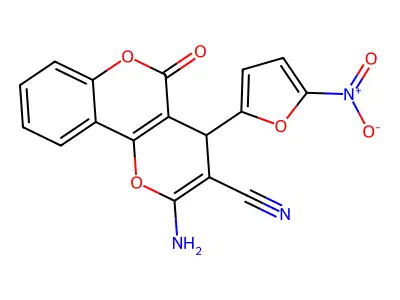 2-amino-4-(5-nitrofuran-2-yl)-5-oxo-4H-pyrano[3,2-c]chromene-3-carbonitrile structure