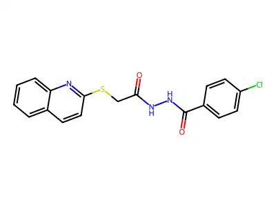 4-chloro-N'-(2-quinolin-2-ylsulfanylacetyl)benzohydrazide structure
