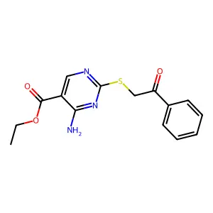 4-Amino-2-(phenacylthio)-5-pyrimidinecarboxylic acid ethyl ester structure
