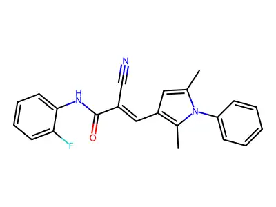 (E)-2-cyano-3-(2,5-dimethyl-1-phenylpyrrol-3-yl)-N-(2-fluorophenyl)prop-2-enamide structure