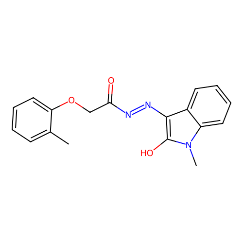 N'-[(3Z)-1-methyl-2-oxo-1,2-dihydro-3H-indol-3-ylidene]-2-(2-methylphenoxy)acetohydrazide structure