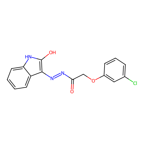 2-(3-chlorophenoxy)-N'-[(3Z)-2-oxo-1,2-dihydro-3H-indol-3-ylidene]acetohydrazide structure