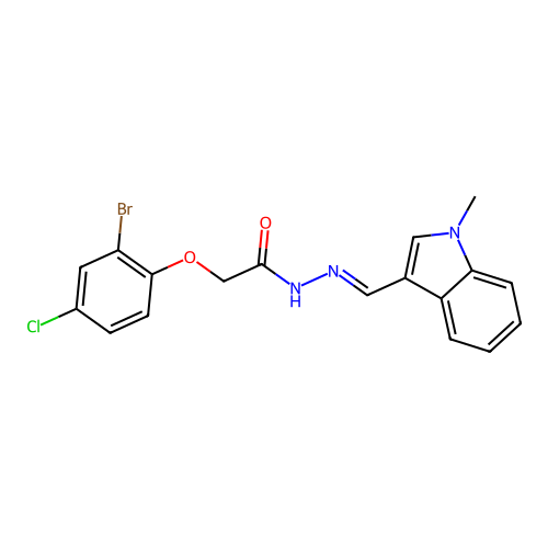 2-(2-bromo-4-chlorophenoxy)-N'-[(E)-(1-methyl-1H-indol-3-yl)methylidene]acetohydrazide structure