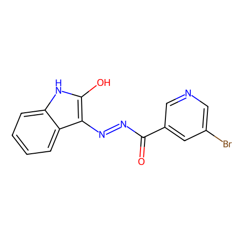5-bromo-N'-[(3Z)-2-oxo-1,2-dihydro-3H-indol-3-ylidene]pyridine-3-carbohydrazide structure