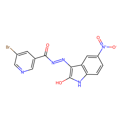 5-bromo-N'-(5-nitro-2-oxoindol-3-yl)pyridine-3-carbohydrazide structure