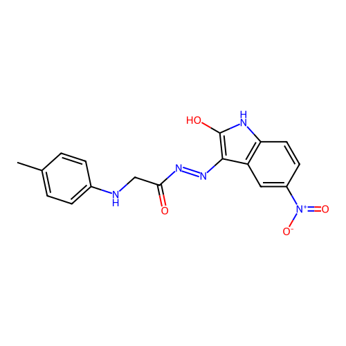 (E)-N'-(5-nitro-2-oxoindolin-3-ylidene)-2-(p-tolylamino)acetohydrazide structure