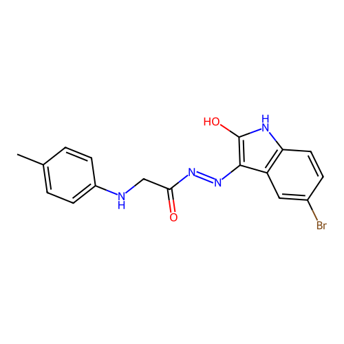 (E)-N'-(5-bromo-2-oxoindolin-3-ylidene)-2-(p-tolylamino)acetohydrazide structure
