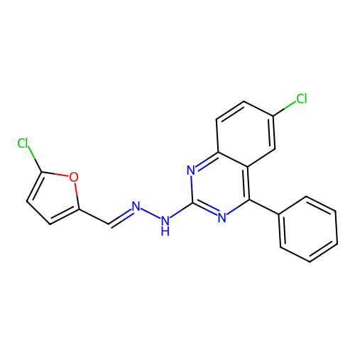 6-Chloro-2-(2-((5-chlorofuran-2-yl)methylene)hydrazinyl)-4-phenylquinazoline structure