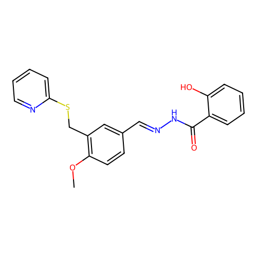 (E)-2-hydroxy-N'-(4-methoxy-3-((pyridin-2-ylthio)methyl)benzylidene)benzohydrazide structure