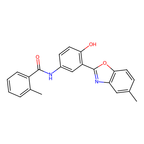 N-[4-hydroxy-3-(5-methyl-1,3-benzoxazol-2-yl)phenyl]-2-methylbenzamide structure