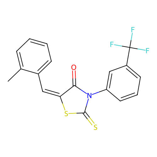 (5E)-5-(2-methylbenzylidene)-2-thioxo-3-[3-(trifluoromethyl)phenyl]-1,3-thiazolidin-4-one structure
