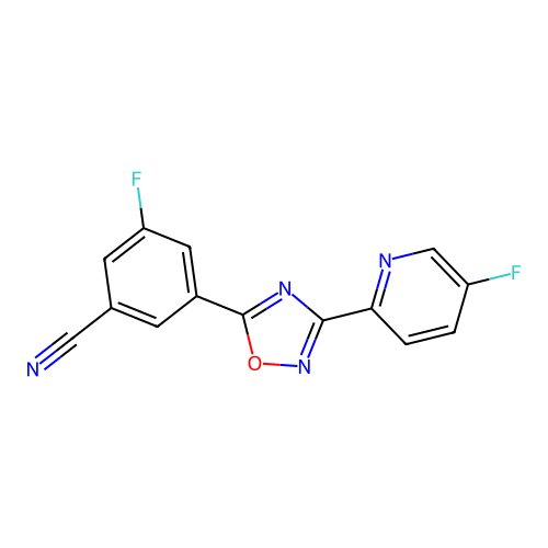 3-fluoro-5-[3-(5-fluoropyridin-2-yl)-1,2,4-oxadiazol-5-yl]benzonitrile structure