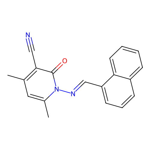 4,6-dimethyl-1-[(1-naphthylmethylene)amino]-2-oxo-1,2-dihydropyridine-3-carbonitrile structure