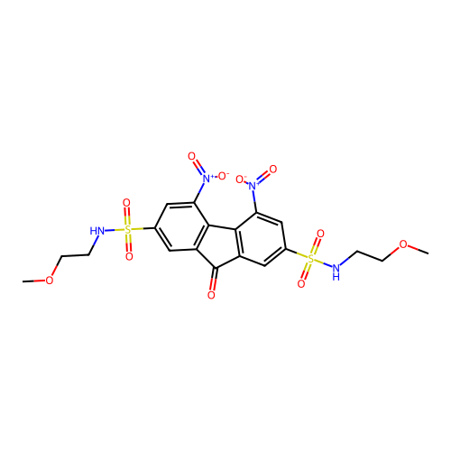N,N'-bis(2-methoxyethyl)-4,5-dinitro-9-oxo-9H-fluorene-2,7-disulfonamide structure