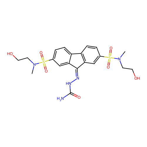 [[2,7-Bis[2-hydroxyethyl(methyl)sulfamoyl]fluoren-9-ylidene]amino]urea structure