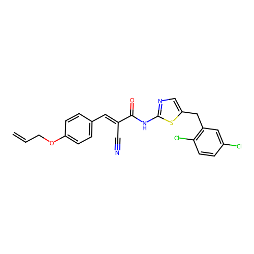 (2E)-2-cyano-N-[5-(2,5-dichlorobenzyl)-1,3-thiazol-2-yl]-3-[4-(prop-2-en-1-yloxy)phenyl]prop-2-enamide structure