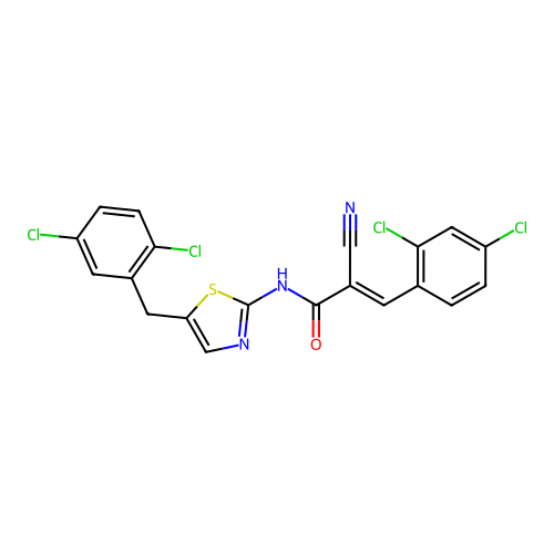 (E)-2-cyano-N-(5-(2,5-dichlorobenzyl)thiazol-2-yl)-3-(2,4-dichlorophenyl)acrylamide structure