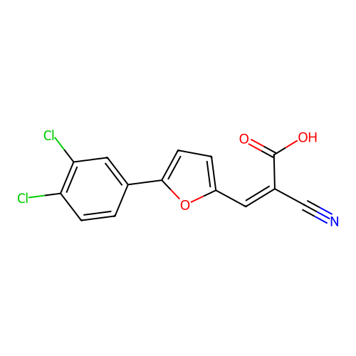 (Z)-2-cyano-3-(5-(3,4-dichlorophenyl)furan-2-yl)acrylic acid structure