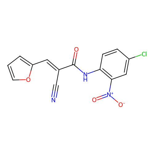 (2E)-N-(4-chloro-2-nitrophenyl)-2-cyano-3-(furan-2-yl)prop-2-enamide structure