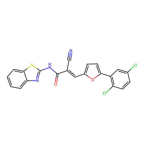 (2E)-N-benzothiazol-2-yl-3-[5-(2,5-dichlorophenyl)(2-furyl)]-2-cyanoprop-2-ena mide structure