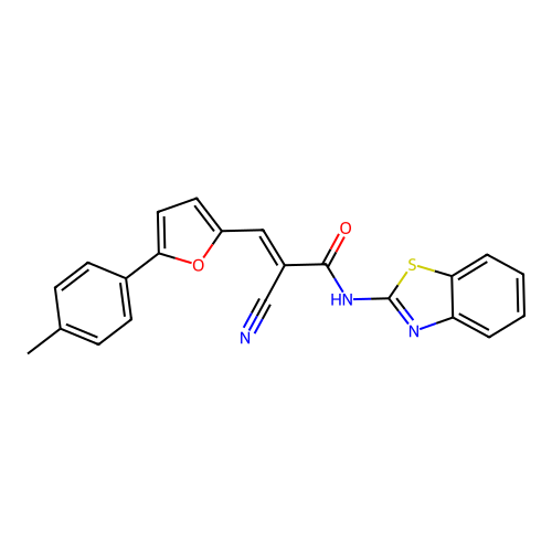 (2E)-N-(1,3-benzothiazol-2-yl)-2-cyano-3-[5-(4-methylphenyl)furan-2-yl]prop-2-enamide structure
