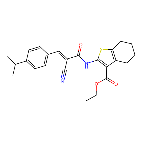 (E)-ethyl 2-(2-cyano-3-(4-isopropylphenyl)acrylamido)-4,5,6,7-tetrahydrobenzo[b]thiophene-3-carboxylate structure
