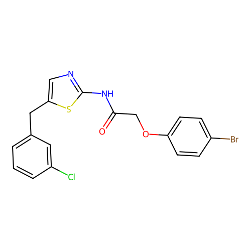 2-(4-bromophenoxy)-N-[5-(3-chlorobenzyl)-1,3-thiazol-2-yl]acetamide structure
