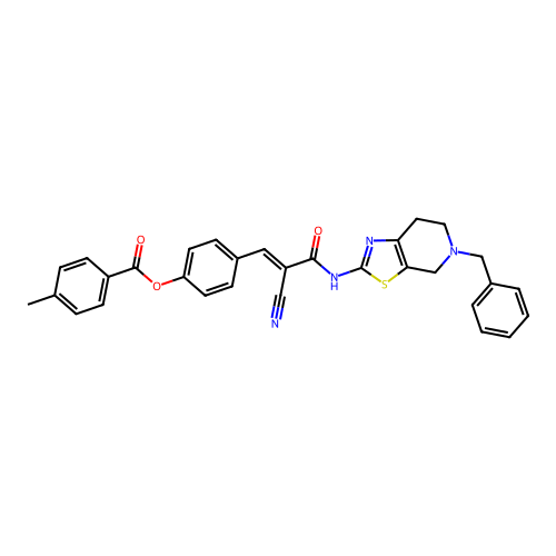 (E)-4-(3-((5-benzyl-4,5,6,7-tetrahydrothiazolo[5,4-c]pyridin-2-yl)amino)-2-cyano-3-oxoprop-1-en-1-yl)phenyl 4-methylbenzoate structure