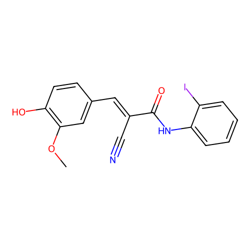 (E)-2-cyano-3-(4-hydroxy-3-methoxyphenyl)-N-(2-iodophenyl)prop-2-enamide structure