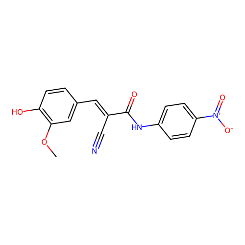 (2E)-2-cyano-3-(4-hydroxy-3-methoxyphenyl)-N-(4-nitrophenyl)prop-2-enamide structure