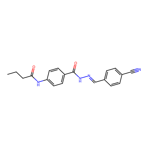 N-(4-{[2-(4-cyanobenzylidene)hydrazino]carbonyl}phenyl)butanamide structure
