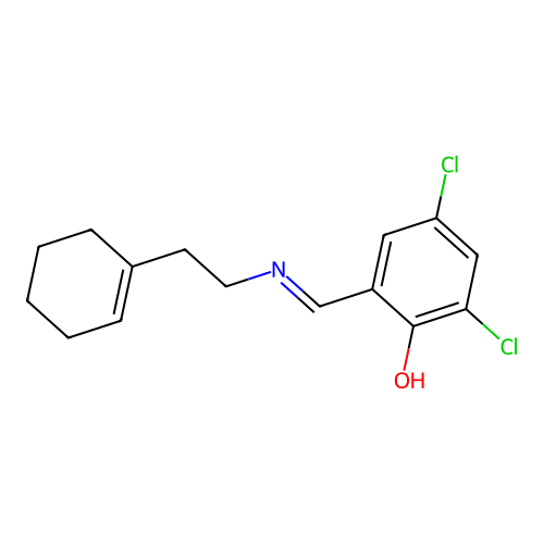 2,4-Dichloro-6-({[2-(1-cyclohexen-1-yl)ethyl]imino}methyl)phenol structure