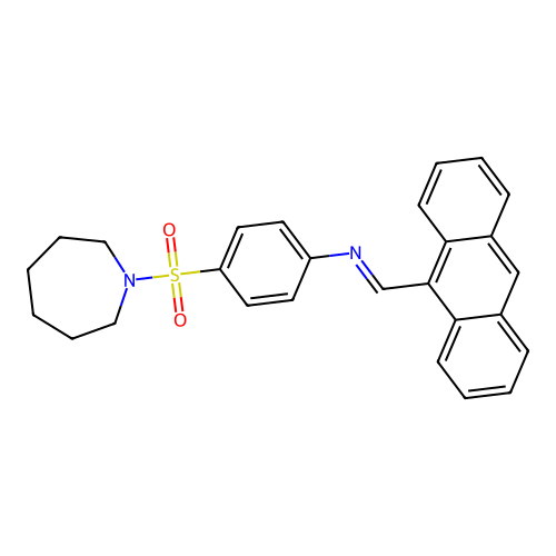 N-[(E)-anthracen-9-ylmethylidene]-4-(azepan-1-ylsulfonyl)aniline structure
