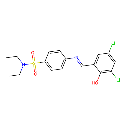 4-[(3,5-dichloro-2-hydroxybenzylidene)amino]-N,N-diethylbenzenesulfonamide structure