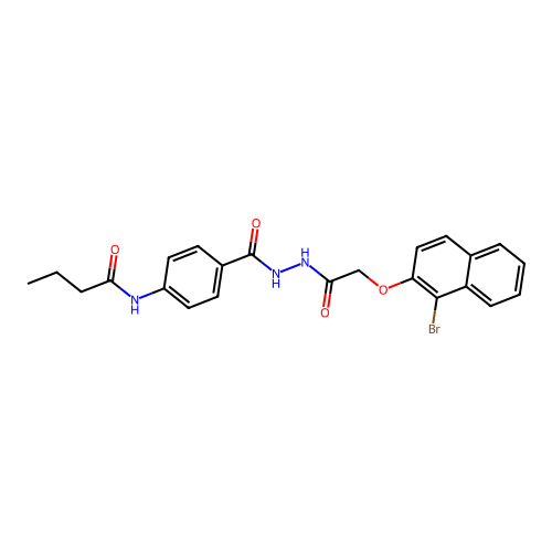 N-{4-[(2-{[(1-bromo-2-naphthyl)oxy]acetyl}hydrazino)carbonyl]phenyl}butanamide structure