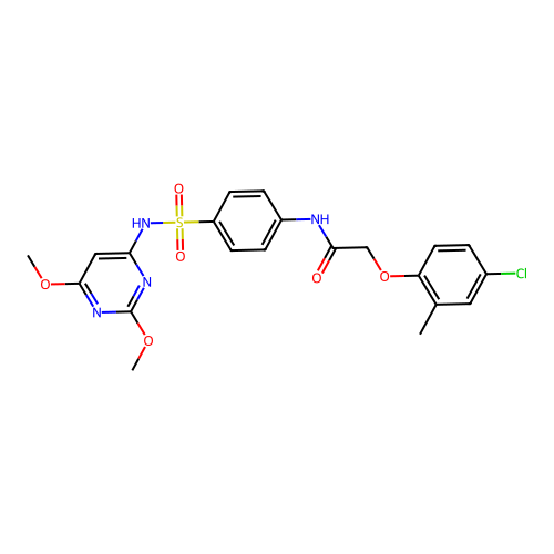 2-(4-chloro-2-methylphenoxy)-N-(4-{[(2,6-dimethoxy-4-pyrimidinyl)amino]sulfonyl}phenyl)acetamide structure