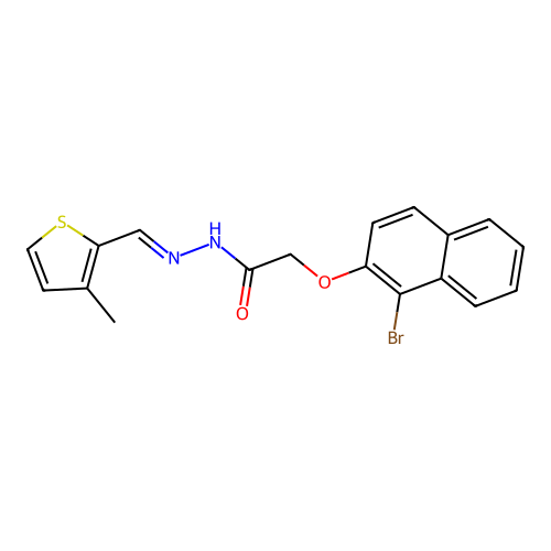 2-[(1-bromo-2-naphthyl)oxy]-N'-[(3-methylthien-2-yl)methylene]acetohydrazide structure