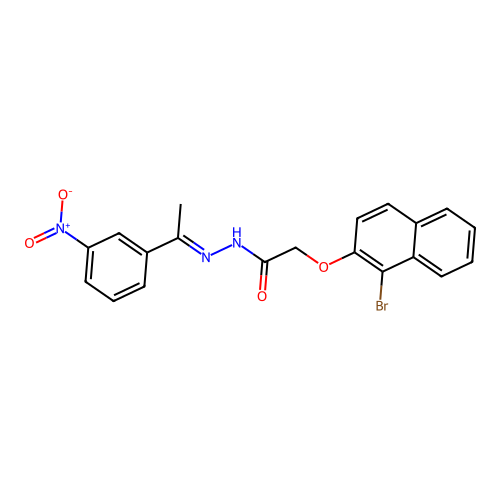 2-[(1-bromo-2-naphthyl)oxy]-N'-(1-{3-nitrophenyl}ethylidene)acetohydrazide structure