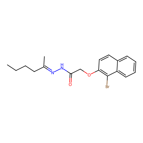 2-[(1-bromonaphthalen-2-yl)oxy]-N'-[(2E)-hexan-2-ylidene]acetohydrazide structure