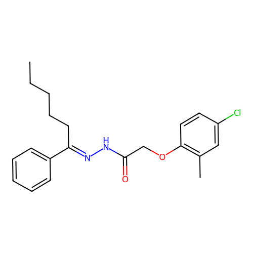 2-(4-chloro-2-methylphenoxy)-N-[(E)-1-phenylhexylideneamino]acetamide structure
