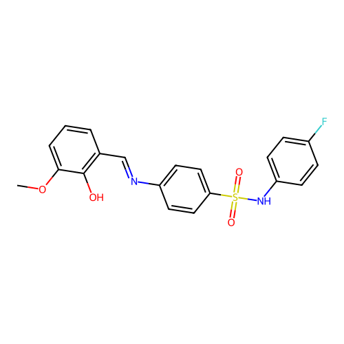 N-(4-fluorophenyl)-4-[(2-hydroxy-3-methoxybenzylidene)amino]benzenesulfonamide structure