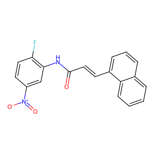 (2E)-N-(2-fluoro-5-nitrophenyl)-3-naphthylprop-2-enamide structure