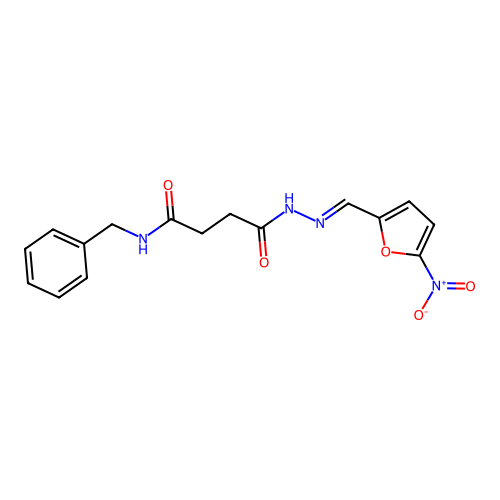 N-benzyl-4-{(2E)-2-[(5-nitrofuran-2-yl)methylidene]hydrazinyl}-4-oxobutanamide structure
