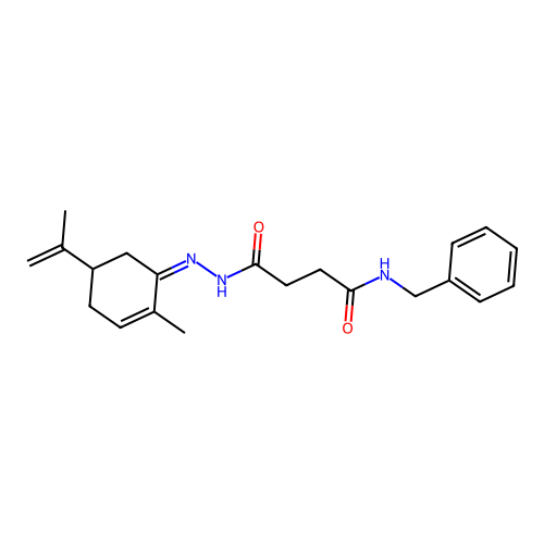 N-benzyl-4-[2-(5-isopropenyl-2-methyl-2-cyclohexen-1-ylidene)hydrazino]-4-oxobutanamide structure