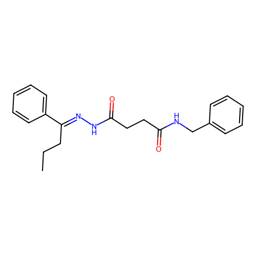 N-benzyl-4-oxo-4-[2-(1-phenylbutylidene)hydrazino]butanamide structure